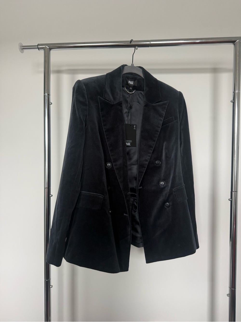 PAIGE Navy Velvet Double-Breasted Suit Jacket